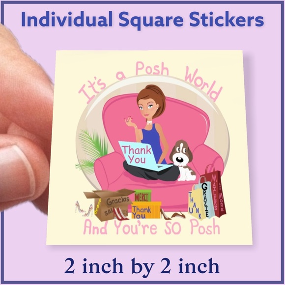 Mailers And More Other - 100 (2x2 Inch) Square Stickers, Easy Peel, Posh World High Gloss, Thank You